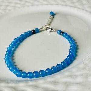 Handcrafted lapis beaded bracelet with silver extender clasp